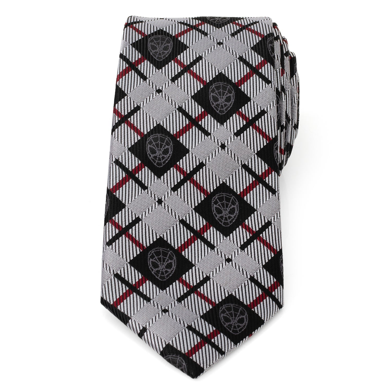 Marvel Spider-Man Plaid Tie in Black Grey and Red - Image 3