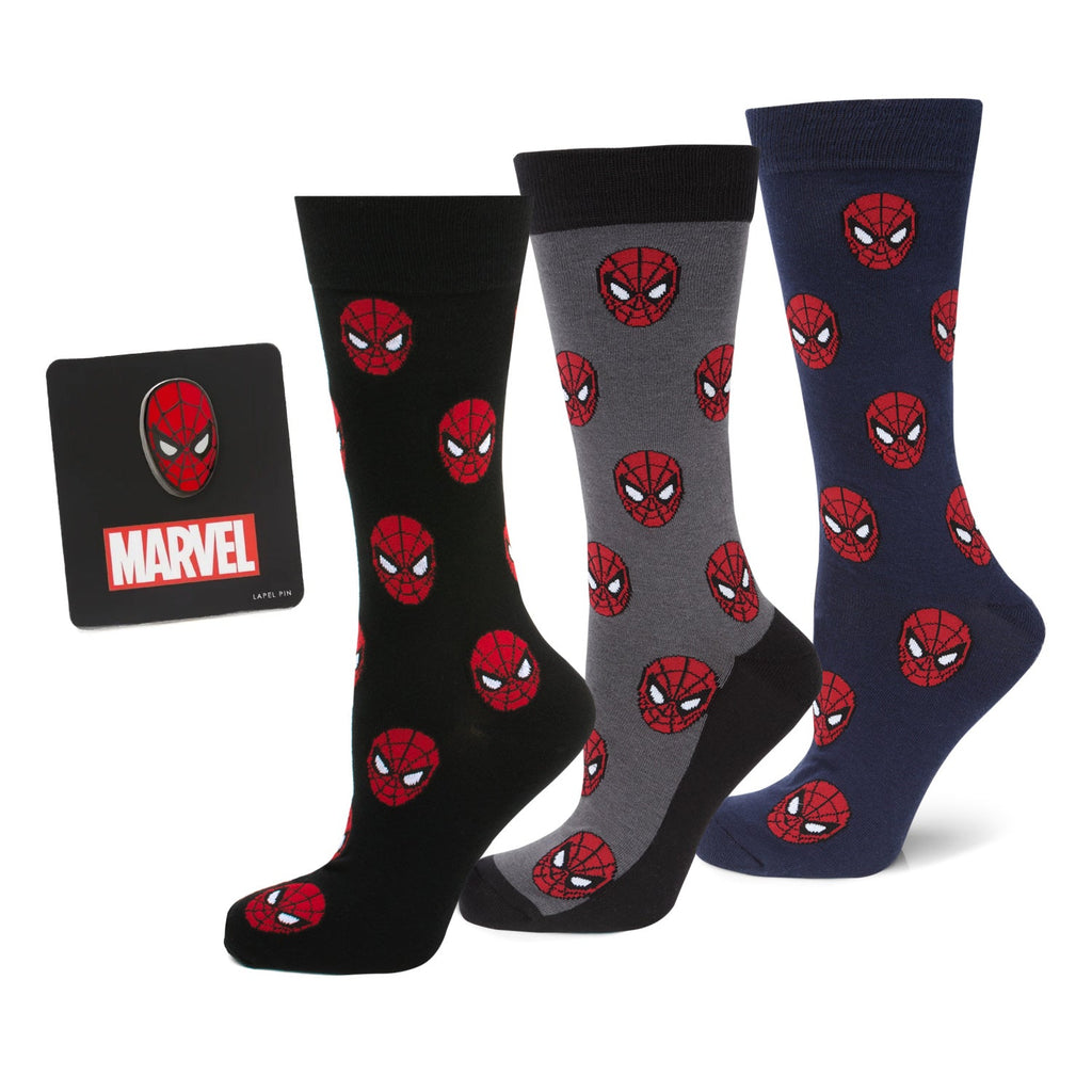Marvel Spider-Man 3-Pair Crew Sock Gift Set with Lapel Pin