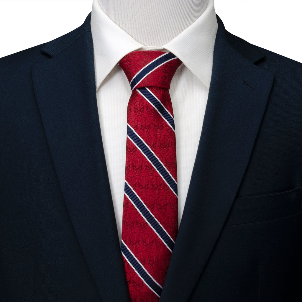 Marvel Spider-Man Red and Navy Stripe Silk Slim Necktie - Image 2
