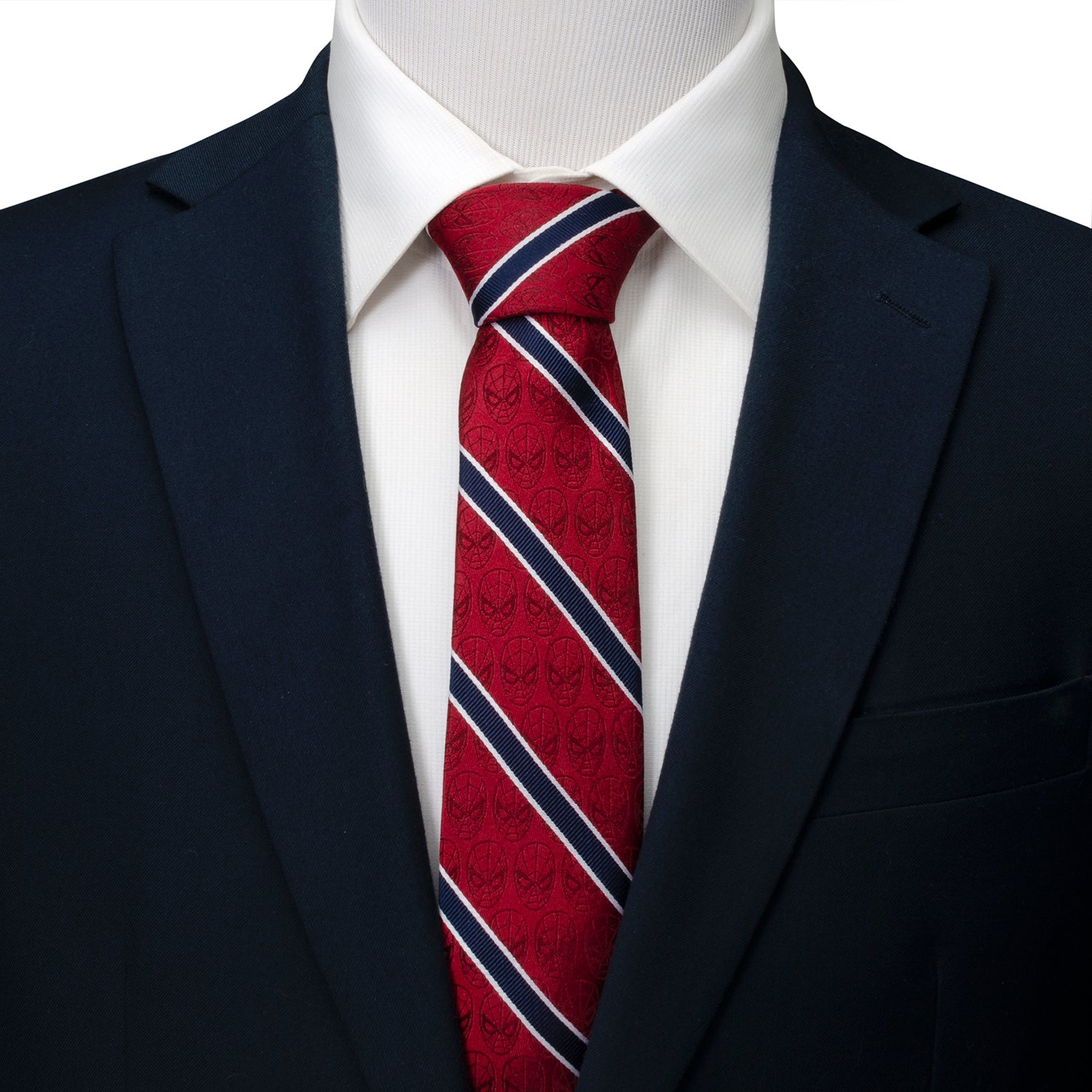 Marvel Spider-Man Red and Navy Stripe Silk Slim Necktie - Image 2