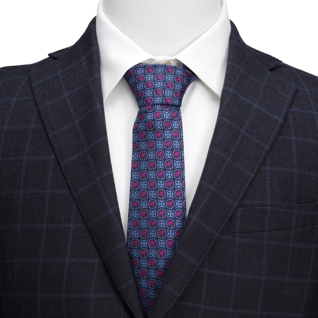 Marvel Thor Mjolnir Hammer Silk Tie in Navy and Plum Purple - Image 2