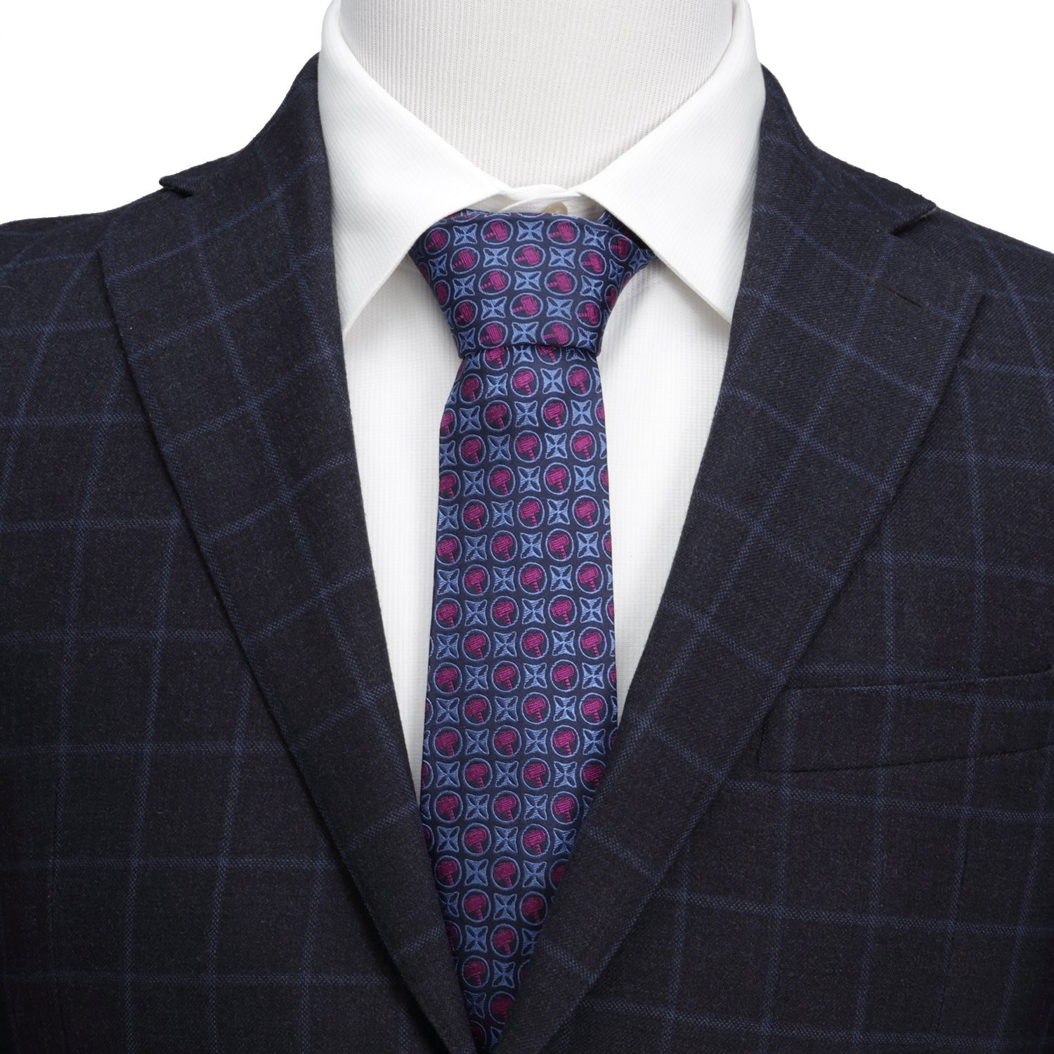 Marvel Thor Mjolnir Hammer Silk Tie in Navy and Plum Purple - Image 2