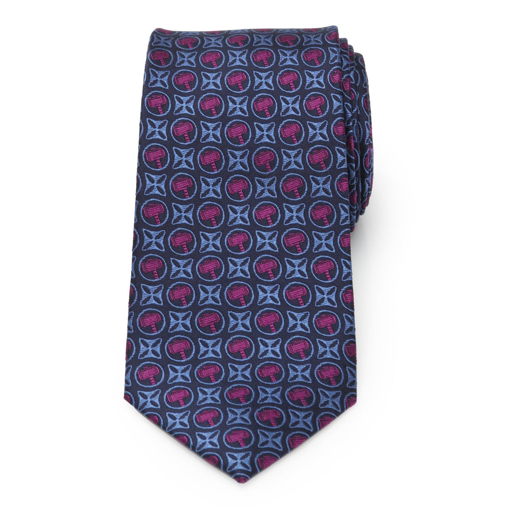 Marvel Thor Mjolnir Hammer Silk Tie in Navy and Plum Purple - Image 3