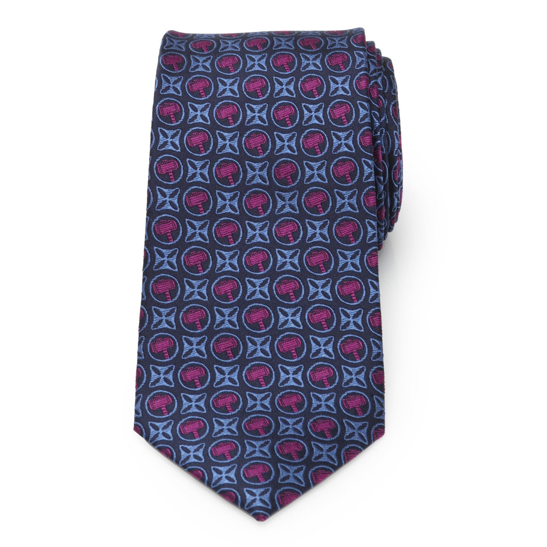 Marvel Thor Mjolnir Hammer Silk Tie in Navy and Plum Purple - Image 3