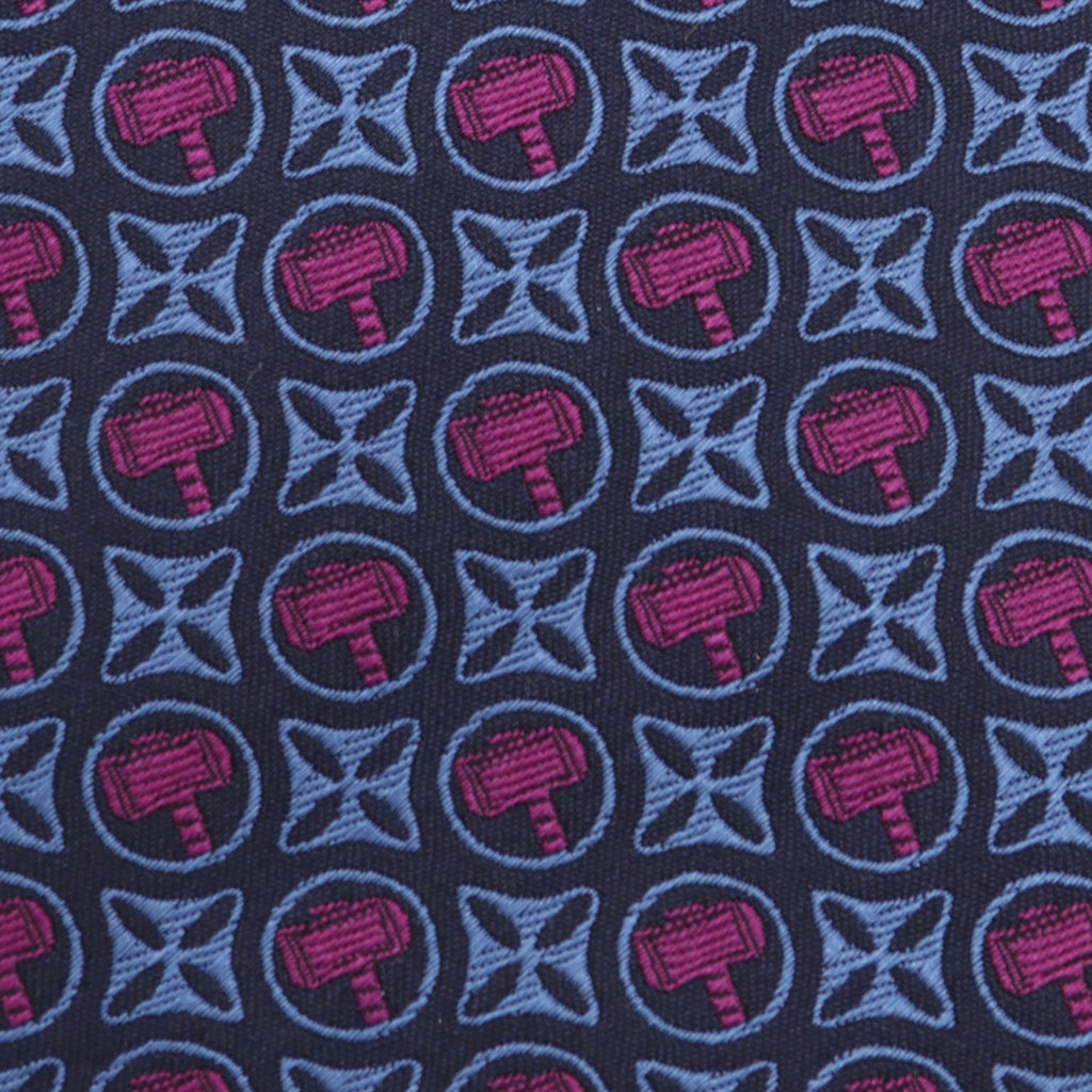 Marvel Thor Mjolnir Hammer Silk Tie in Navy and Plum Purple - Image 5