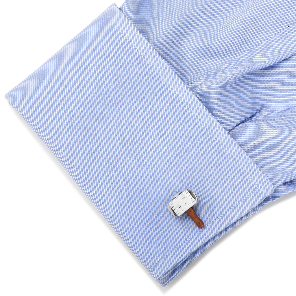 Marvel Thor Mjolnir Hammer 3D Cufflinks in Silver and Brown - Image 3