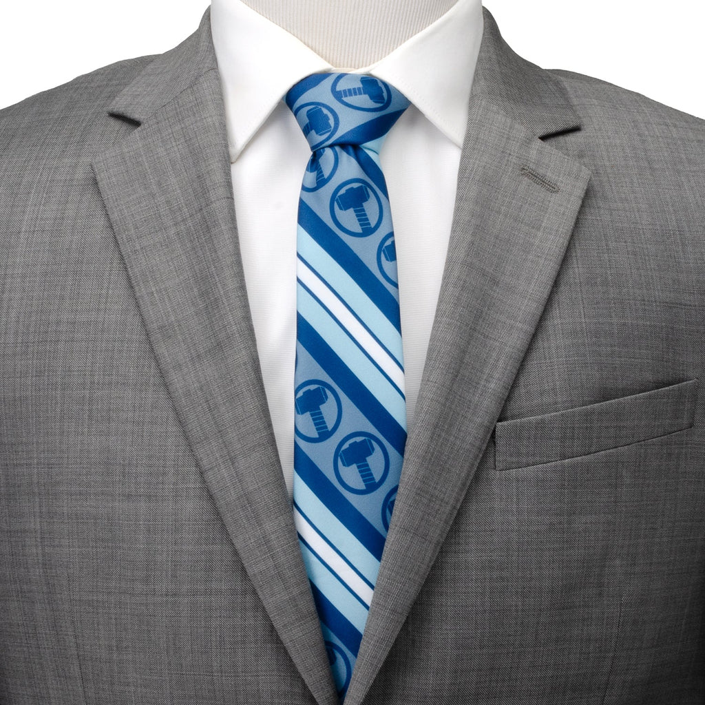 Marvel Thor Mjolnir Blue Striped Necktie for Men - Image 2