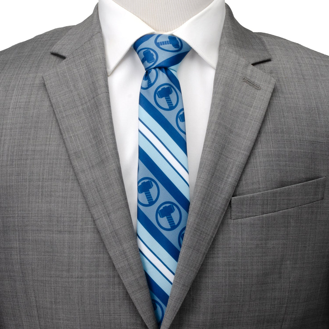 Marvel Thor Mjolnir Blue Striped Necktie for Men - Image 2