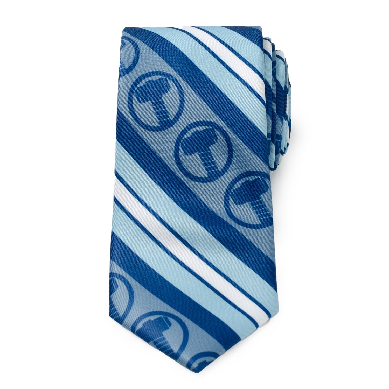Marvel Thor Mjolnir Blue Striped Necktie for Men - Image 3