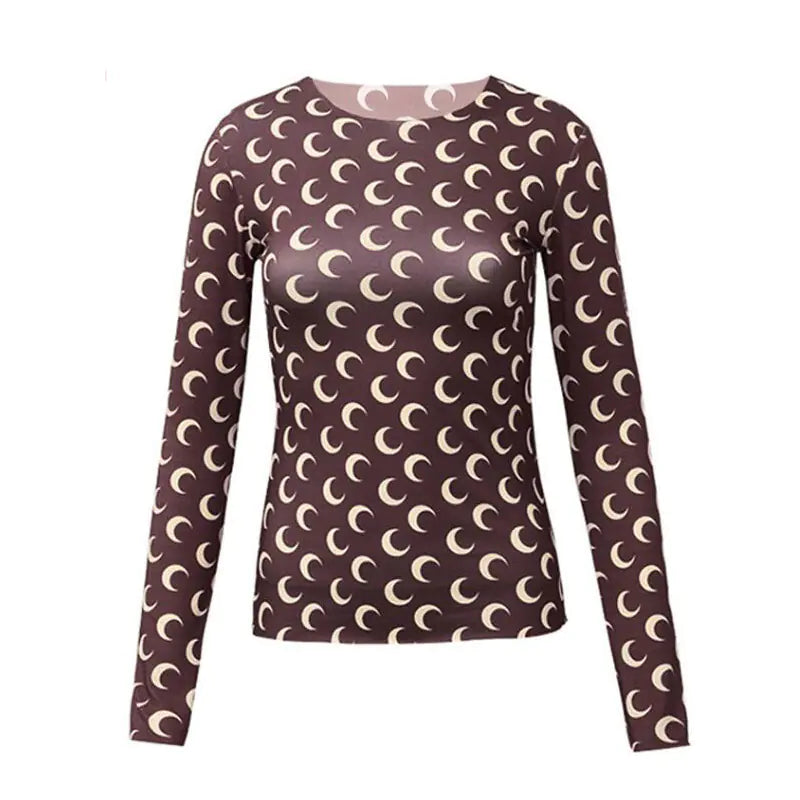 Women Long Sleeve Moon Print Crew Neck Shirt Soft Base Layer - Image 5