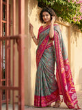 Grey Pochampally silk saree with matching blouse fabric