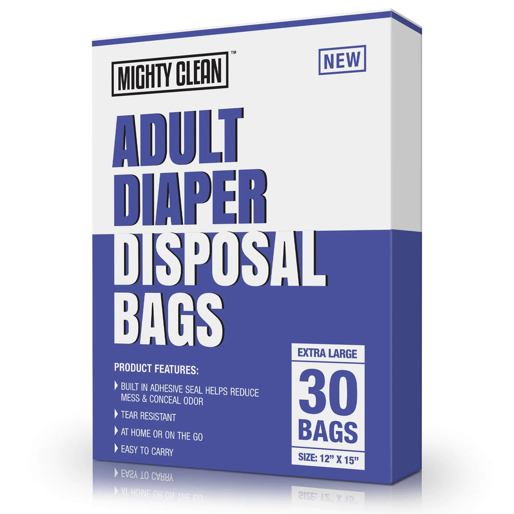 Mighty Clean Extra Large Adult Diaper Disposable Bags - 30 Bags | Leak-Proof Odor Sealing Tear Resistant | Discreet for Diapers Incontinence Pads Sanitary Product Disposal | Durable and Unscented