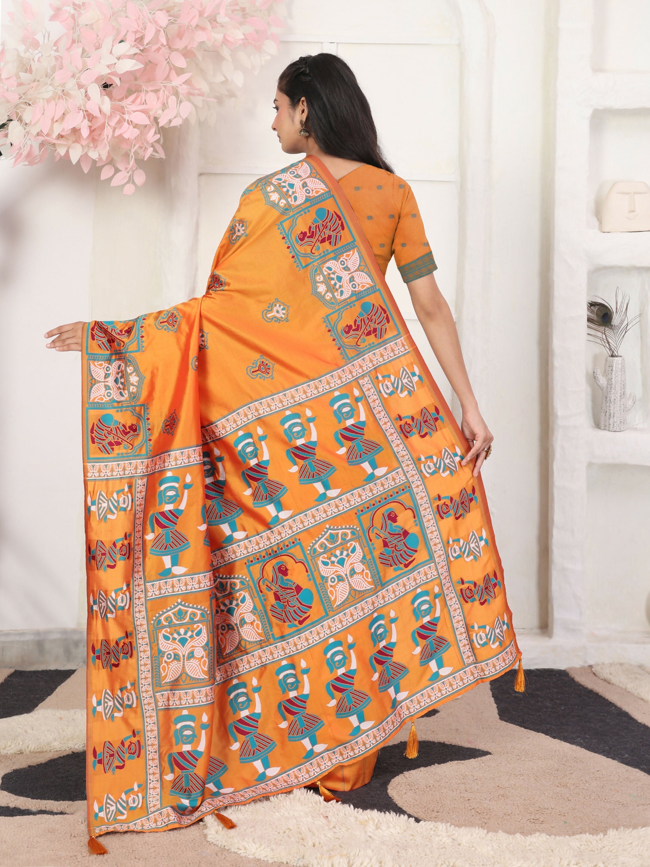 Shree Shyam Fashion Silk Blend Orange Saree