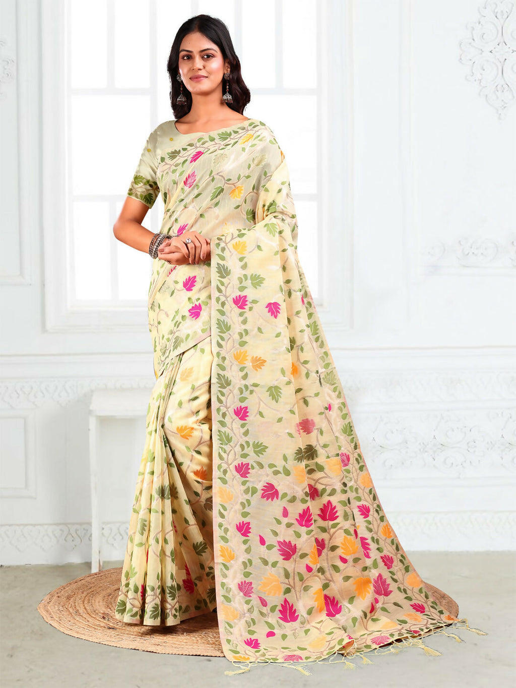 Shree Shyam Fashion Linen Cotton Off White Saree
