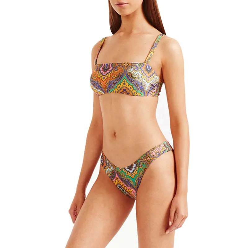 Women's Green Paisley Print Two-Piece Bikini Swimsuit Set - Image 7