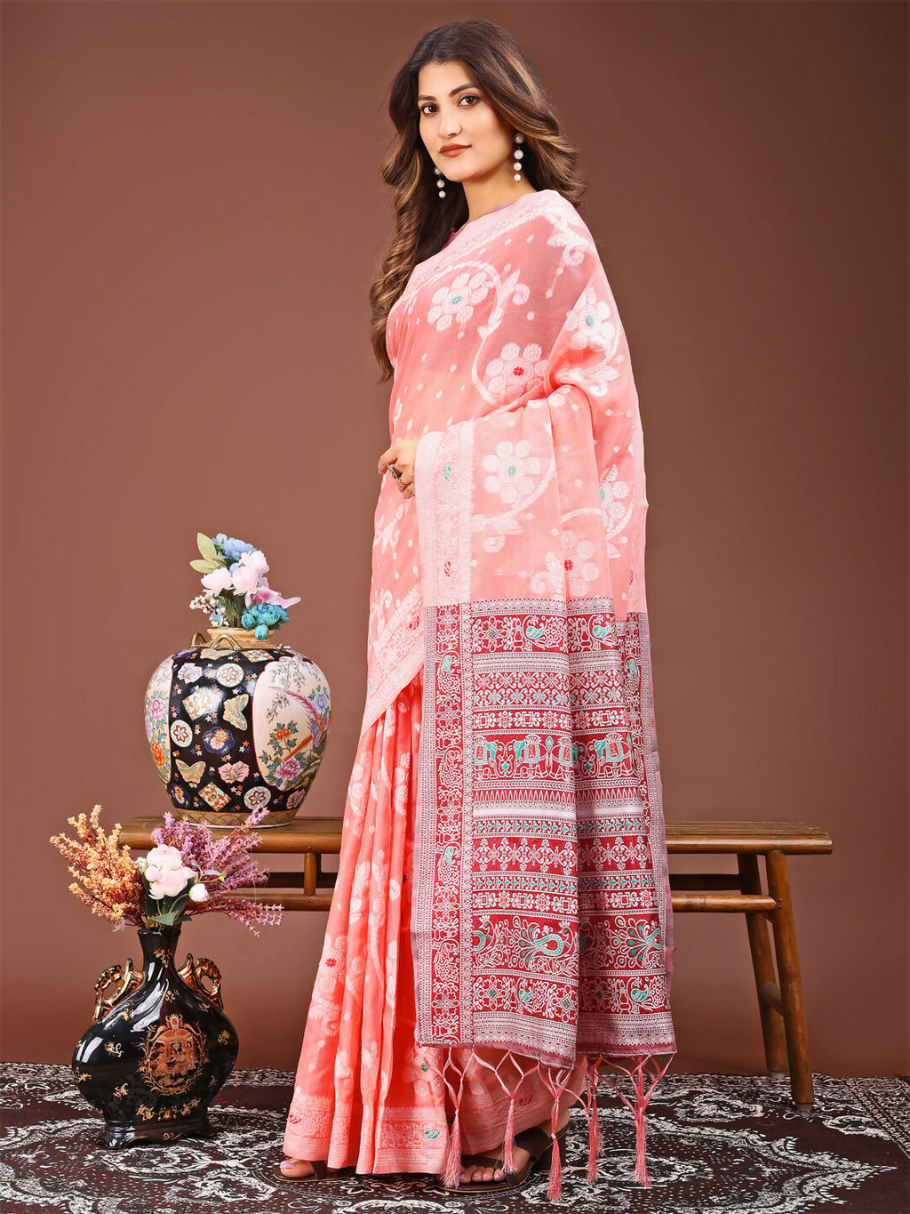 Peach Linen Cotton Saree for Everyday Sophistication