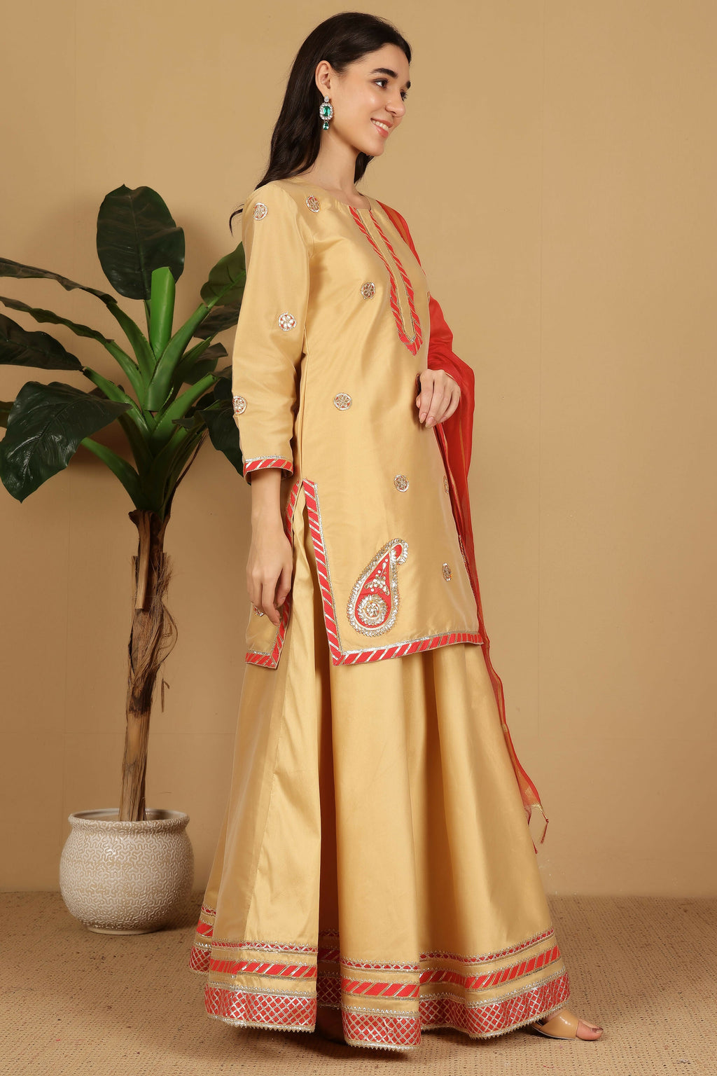 Beige Taffeta Lehenga Set Traditional Ethnic Outfit