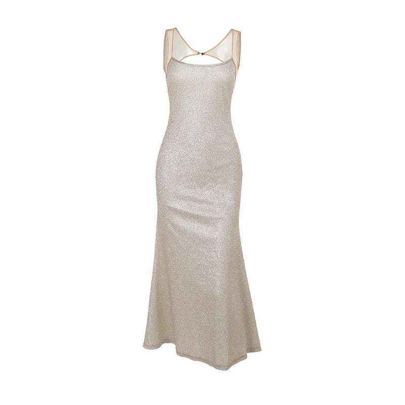 Women's Shimmering Apricot Camisole Maxi Dress Open Back - Image 8