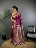 Joban Fashion Meenakari Maroon Woven Soft Silk Saree
