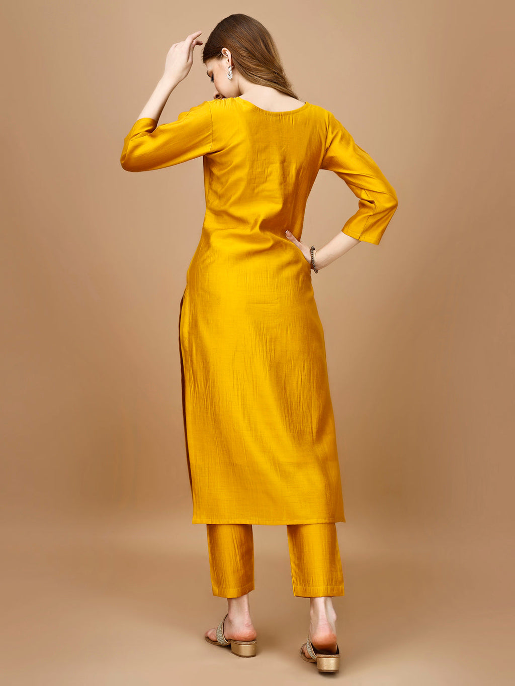Multicolor Hand Embroidered Rayon Kurta Set with Banarasi Dupatta
