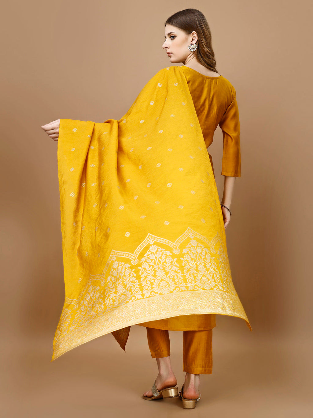 Multicolor Hand Embroidered Rayon Kurta Set with Banarasi Dupatta