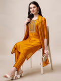 Multicolor hand embroidered rayon kurta set with matching pants and dupatta