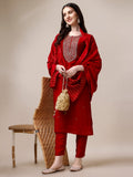 Hand-embroidered multicolor kurta set with 3/4th sleeves and matching dupatta