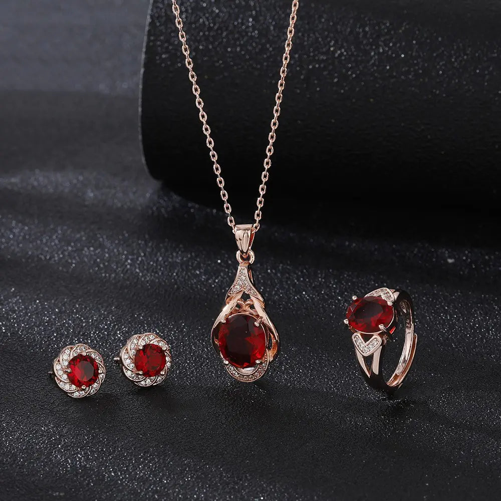 Gemstone Crown Necklace Set with Earrings & Ring