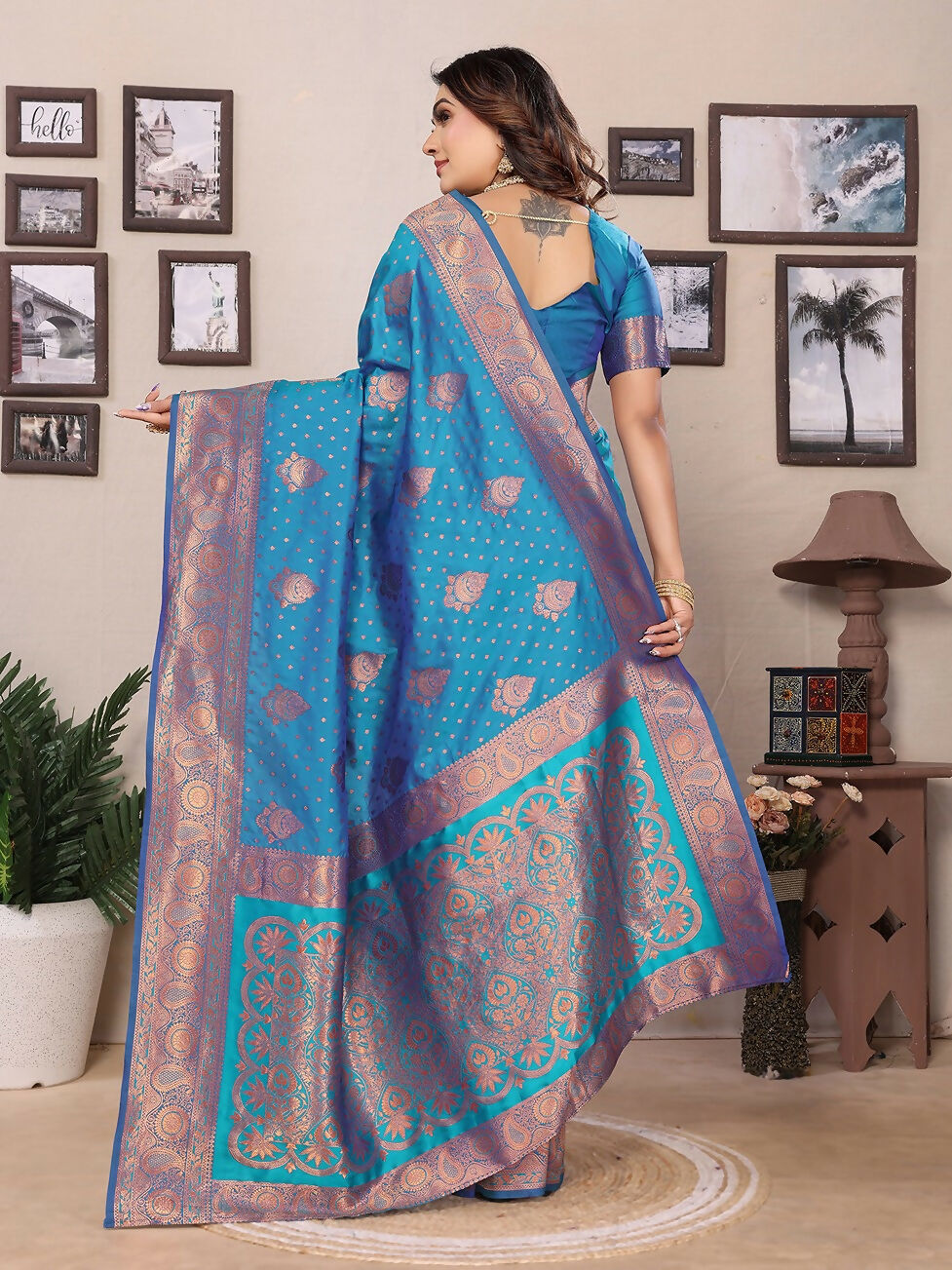 Royal Blue Banarasi Woven Soft Silk Saree with Matching Blouse