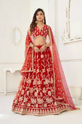 Red Butterfly Net Lehenga with white cotton thread and sequence embroidery