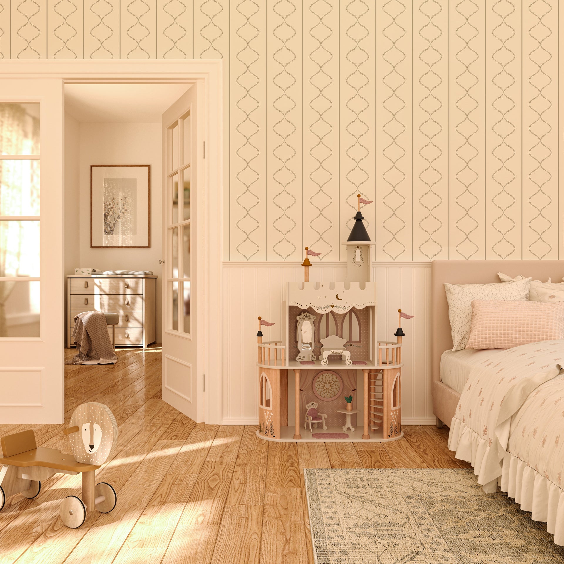 Maeve Geometric Wallpaper - Cream & Grey-Blue Traditional