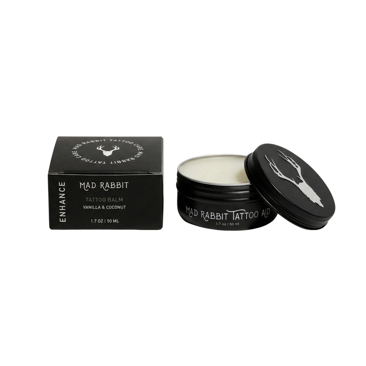 Mad Rabbit Tattoo Balm in Vanilla & Coconut scent, 1.7 oz container.