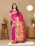 Magenta Soft Paithani Silk saree with rich Zari and Meenakari weaving details