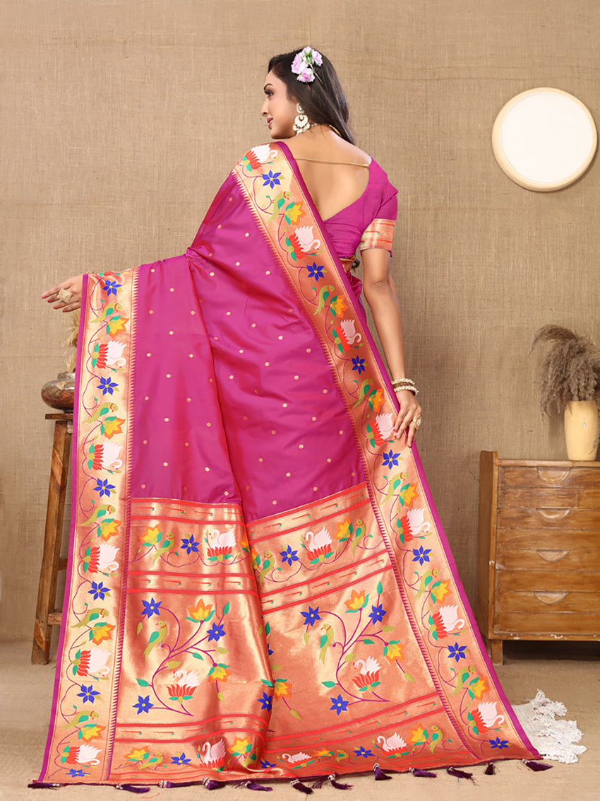 Magenta Soft Paithani Silk Saree with Rich Zari Meenakari Weaving