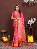 Magenta organza silk saree with rich Meenakari pallu detail