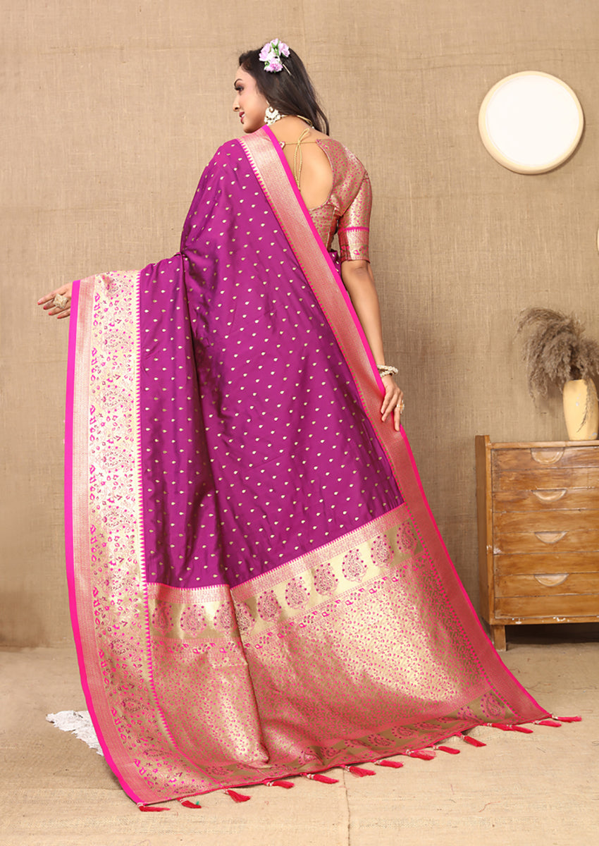 Magenta Soft Silk Saree with Rich Zari Weaving Design