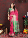 Magenta Patola Silk saree with Zari Meenakari woven pallu motifs