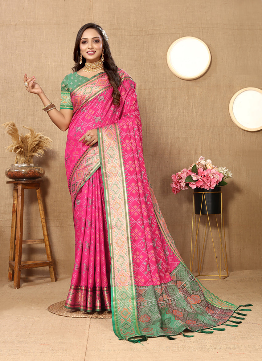 Magenta Patola silk saree with intricate Zari Meenakari weaving