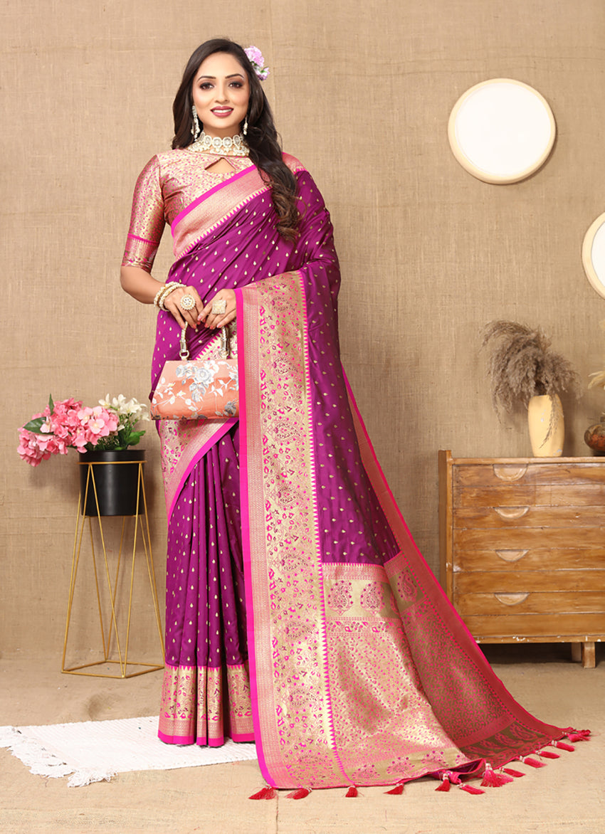 Magenta Soft Silk Saree with Rich Zari Weaving Design