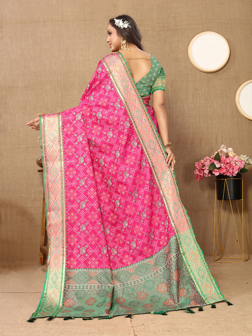 Magenta Patola Silk Saree with Zari Meenakari Woven Pallu