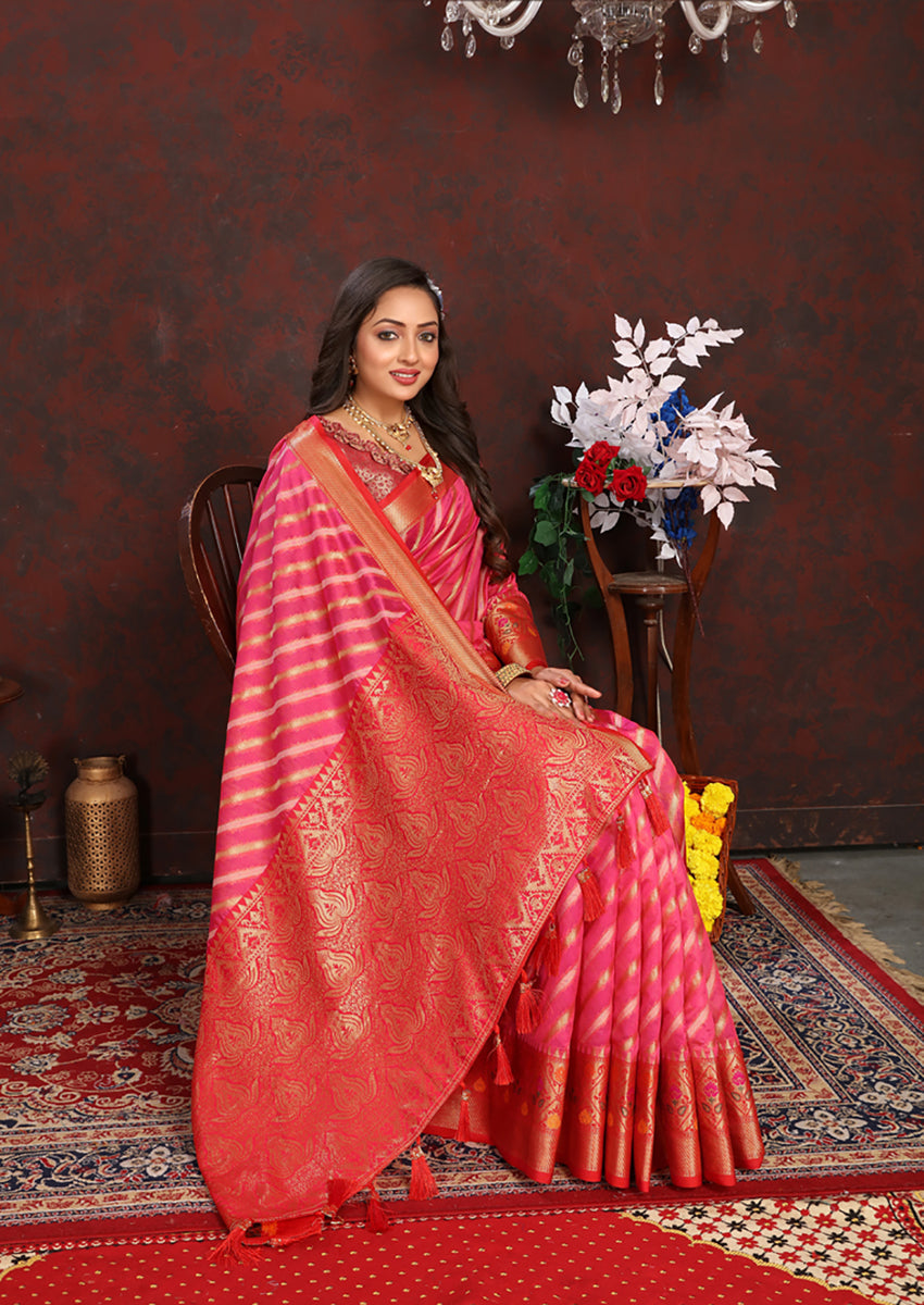 Magenta Organza Silk Saree with Rich Meenakari Woven Pallu