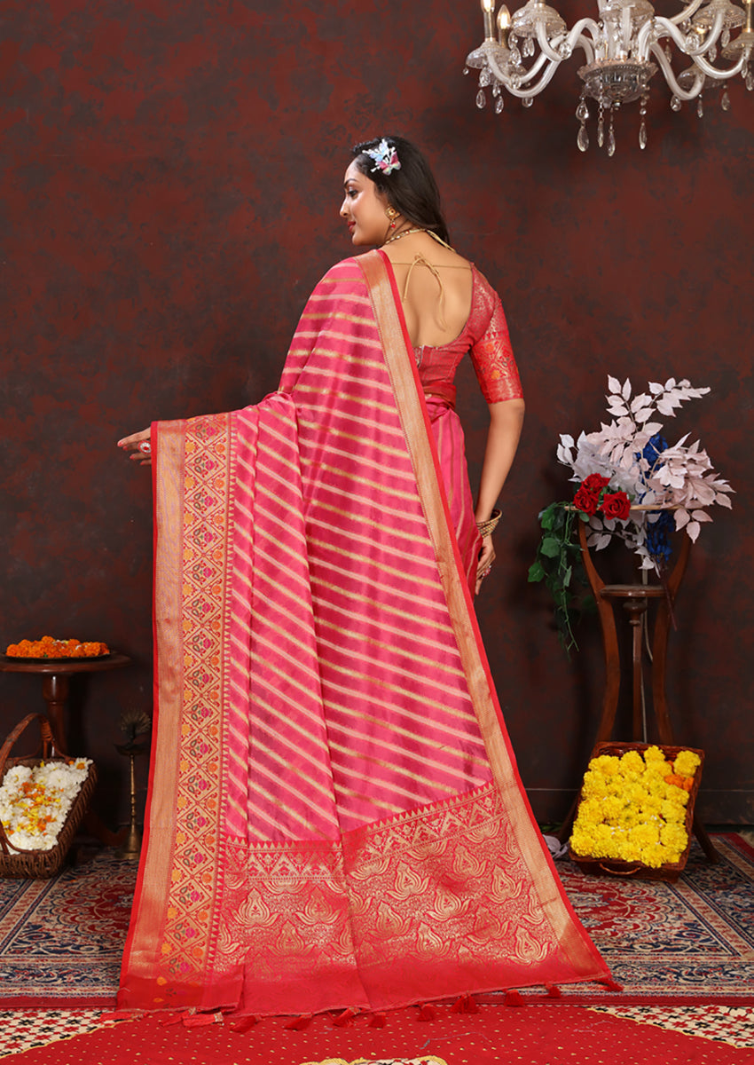 Magenta Organza Silk Saree with Rich Meenakari Woven Pallu