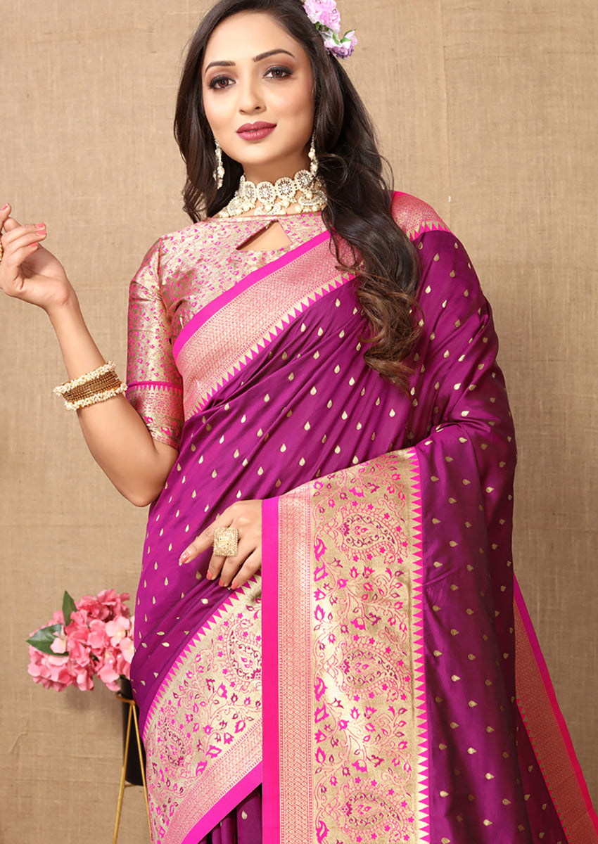 Magenta Soft Silk Saree with Rich Zari Weaving Design