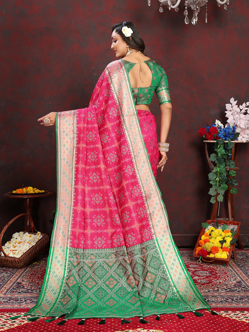 Magenta Patola Silk Saree with Zari Meenakari Woven Motifs Pallu