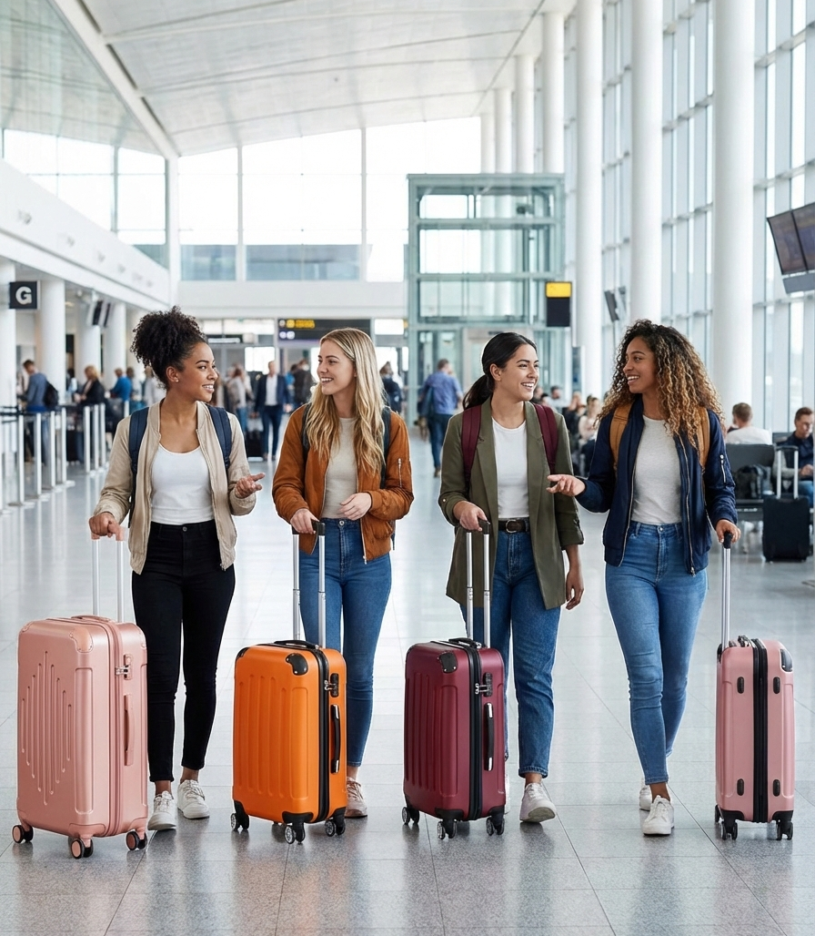 3-piece hard shell spinner luggage set in various colors featuring TSA locks and 360-degree wheels
