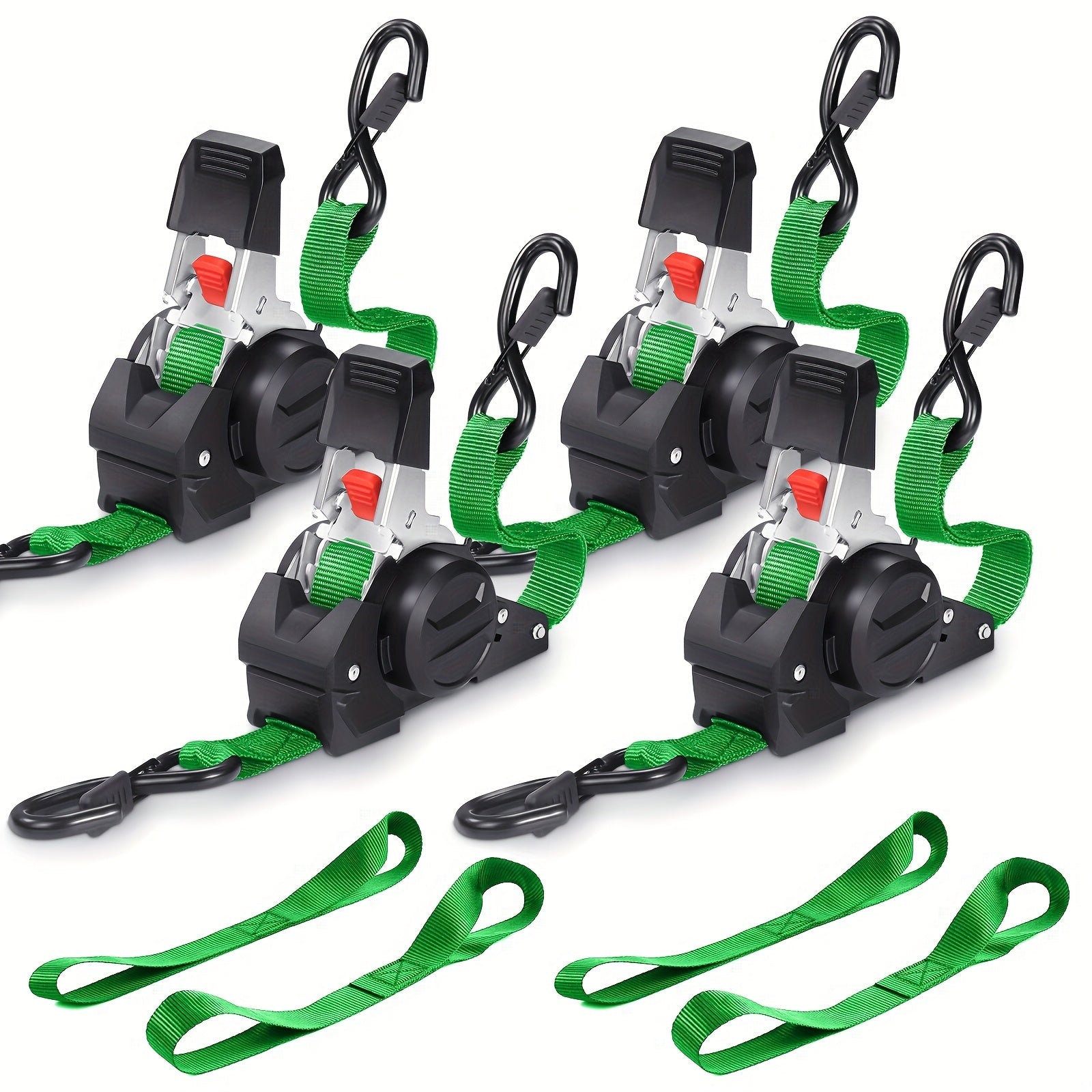 4PCS Retractable Ratchet Tie Down Straps 10FT Heavy Duty