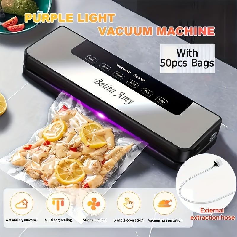 Black and silver automatic food vacuum sealer machine with vacuum bags