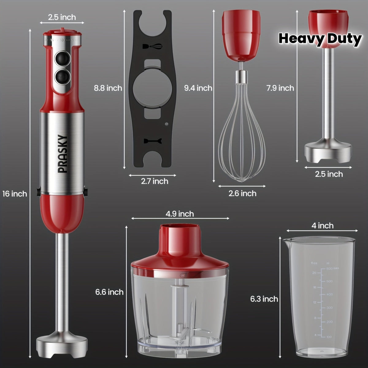 5-in-1 Handheld Stick Blender Immersion Mixer Whisk Chopper Kitchen Set