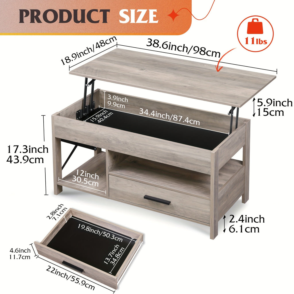 Lift Top Coffee Table with Hidden Storage and Retro Wood Finish