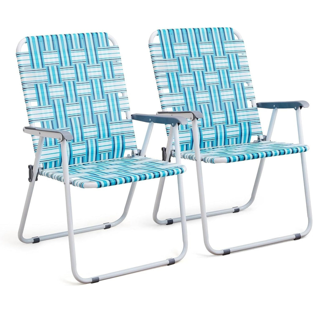 Set of 2 Folding Beach Chairs Portable Webbed Steel Outdoor Chairs